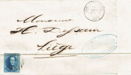 N°11 Margé S/LAC Obl.MONT ST-GUIBERT(01.1861)cachet Pr/entête UNION PAPETERIES DEMEURS-DECORTE LA HULPE CHAUMONT-LIMAL - 1858-1862 Medaglioni (9/12)