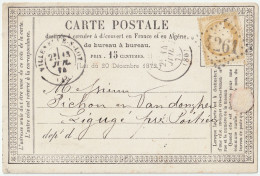 FRANCE - 1874 (13/7) Cérès 15c Obl. GC 4261 Sur CP Précurseur De VILLENEUVE-SUR-LOT (Lot-&-Garonne) à LIGUGÉ - 1849-1876: Klassieke Periode