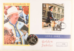 COIN COVERS 2002 QEII GOLDEN JUBILEE World Collection In Eight Albums, Includes Over Ten With ?5 Coins Etc. (130+ Covers - Andere & Zonder Classificatie