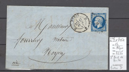 France - Lettre Bureau Paris D - GRAND BORD DE FEUILLE - Yvert 14- Certificat Roumet - 1849-1876: Klassieke Periode