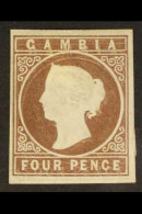 1869-72 4d Pale Brown With Masively Misplaced Embossing (SG 2 Variety) Unused With 4 Margins. Cat ?500. - Gambia (...-1964)