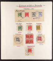 1911 - 1944 CANCELLATIONS Range Of Chiefly Stamps On Piece, Note 1911 1d, (2), 2d (2), 2?d?tied To Piece Tied Violet But - Îles Gilbert Et Ellice (...-1979)