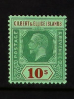 1924 10s Green And Red On Emerald, SG 35, Never Hinged Mint. Cat ?180 As Hinged. - Gilbert & Ellice Islands (...-1979)