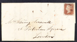 1841 (28 Jun) EL From Ballakelly To London Bearing 1d Red-brown From 'black Plate' 11 With 4 Margins Tied Light MC Cance - Otros & Sin Clasificación