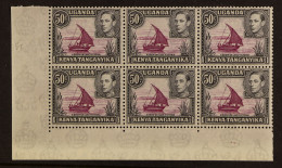1938-54 50c Reddish Purple & Black, Corner Block 6 Incl WITH + WITHOUT DOT Pair At R 9/1, 9/2, Very Fine Mint + 4 Exampl - Vide