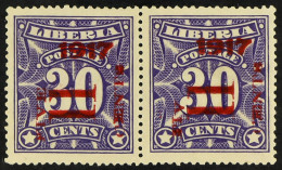 1917 5c On 30c Deep Violet Pair - One With 'FIV CENTS' Unlisted Error - Scott 161+161 Variety, Mint. - Liberia