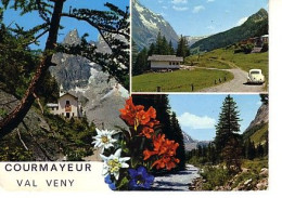 Courmayeur (Italie) Val Veny 3 Vues :(chapelle Coccinelle ; éditeur: Fotocolor Brunner Como écrite En 1971 - Autres & Non Classés