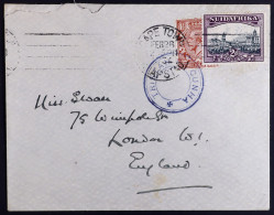 1934 Env To England Bearing GB 1?d Stamp Tied Tristan Type V Cachet In Violet, A Further South Africa 2d Affixed And Tie - Tristan Da Cunha