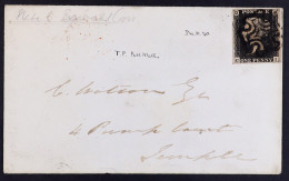 1840 (31 Dec) Cover Bearing 1d Black Plate 6 'CI' (4 Margins) Tied By Black MC Cancel, Plus Two Transit Marks On Reverse - Non Classificati