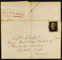 1840 1d Black, Plate 1b 'JJ', Four Margins And Tied By Black Maltese Cross To 1841 (April) Entire Letter Greenock To Lon - Non Classificati