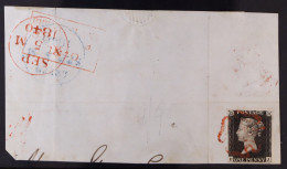 1840 1d Black 'FJ' Plate 1a, SG 2, With 3+ Small To Huge Margins, Tied To Large Piece Red MC Cancellation. - Unclassified