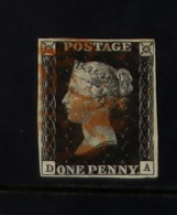 1840 1d Black 'DA' Plate 9, SG 2, Used With 4 Margins & Red MC Cancellation, Small Thin. - Unclassified