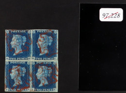 1840 2d Deep Blue Plate 2 Rejoined BLOCK OF FOUR Lettered 'EE-FF', Cancelled With Red Maltese Crosses And With 4 Margins - Andere & Zonder Classificatie