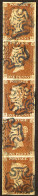 1841 1d Red-brown Plate 30 Imperf Vertical Strip Of 5 'CL-GL' Each With BLUE MALTESE CROSS CANCELLATION, The Middle Stam - Otros & Sin Clasificación