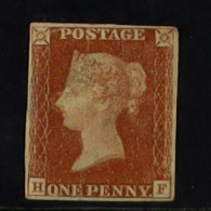 1841 1d Red-brown 'HF' From 'black Plate' 10, SG 7, Unused With 4 Margins, Slightly Grubby, Thins, Pressed Vertical Crea - Autres & Non Classés