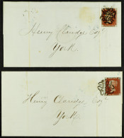 1841 1d Reds, Two Wrappers To York, Each Four Margined And Cancelled By Number 7 Or 10 In Maltese Cross, The Former With - Andere & Zonder Classificatie