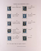 1841 2d Blue Plate 4, A Range Of Examples Written Up On A Page Incl. Varieties, Six Have Four Margins. Cat. ?900. (10 St - Otros & Sin Clasificación