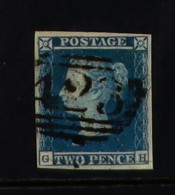 1841 2d Violet-blue 'GH' Plate 4 On Lavender Tinted Paper, SG 15aa, Used With 4 Margins & '423' Cancel Of Kirkby Lonsdal - Other & Unclassified