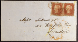 1854 (2 Feb) Letter Sheet To London Bearing Two 1d Red-browns (EA, EE, Both Plate 174) Tied By RED Numeral Cancels In Th - Otros & Sin Clasificación
