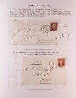 1854-56 SPOON CANCELS Of Liverpool, On Four Entires Or Wrappers, And One Front, Each Bearing 1d Red, All But One Plated. - Andere & Zonder Classificatie