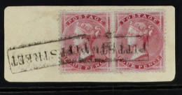 1855 4d Deep Bright Carmine, Wmk Small Garter On Deeply Blued Paper, SG 62, Used Pair Tied To Pice By Framed 'PITT STREE - Other & Unclassified