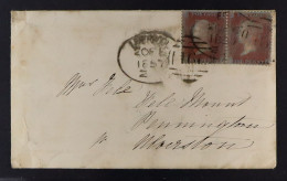 1856 1d Deep Claret On Deep Blue Paper, Die II, Alphabet III Plate 38, Perf 14, SG Spec C8(6), Pair With Some Rubbing, T - Andere & Zonder Classificatie