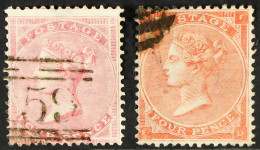 1857 4d Rose Large Garter, And 1862 4d Red, Each Lightly Cancelled. Cat. ?325. (2 Stamps) - Autres & Non Classés