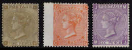 1862 - 1867 Mint Group Of Three Stamps, 1862-64 9d Bistre Small Corner Letters, 1865-67 4d Vermilion Plate 13, Wmk Garte - Andere & Zonder Classificatie