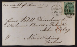 1862-64 1s Green Small Corner Letters With Wing Margin (SG 90) Tied To Full 1864 Cover Front To Sweden, Stamp Cat ?300. - Andere & Zonder Classificatie