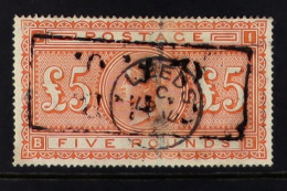 1867-83 ?5 Orange On Blued Paper, SG 133, Used With Blue Crayon Line And Expert Repair. RPSL Certificate. Cat ?12,500. - Sonstige & Ohne Zuordnung