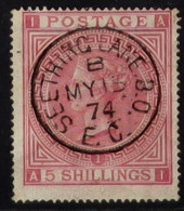 1867-83 5s Rose (plate 1) Wmk Maltese Cross, SG 126, Used With Superb Seething Lane MY 15 74 Cds Cancellation. Cat ?675. - Other & Unclassified