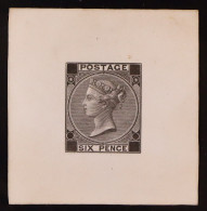 1869 6d (without Hyphen) DIE PROOF From The De La Rue Striking Books In Black On Card With Uncleared Corner Squares & Pl - Autres & Non Classés