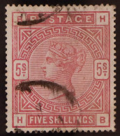 1883-84 5s Rose On Blued Paper, SG 176, Used With Part Cds Cancellations Leaving The Profile Clear. Cat ?3200. - Otros & Sin Clasificación