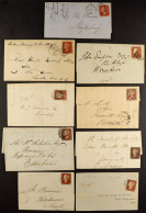 INTERESTING LINE ENGRAVED RANGES Incl. 1d Black Pair (3 Margins) With Maltese Cross And Unusual Boxed Cancel Across Both - Andere & Zonder Classificatie