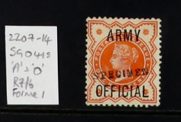 Z001 ARMY OFFICIAL 1896 ?d Vermilion Overprinted 'SPECIMEN' (type 9), SG?O41s, Mint Large Part OG. Note The Deformed 'A' - Autres & Non Classés