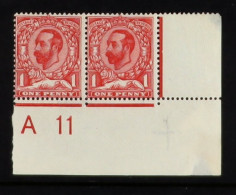 1911 1d Carmine Red Downey Head, Lower Right 'A11' Pair, One Showing Pale Area By Lions Paws, SG Spec. N7 (1)k, Stamps N - Zonder Classificatie