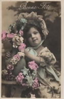 FANTAISIE, BONNE FETE, JEUNE FILLE, BONNET A DENTELLES, FLEURS COULEUR REF 16348 - Other & Unclassified