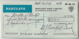 Great Britain 1973 Check Barclays Bank Limited Value In Pound - Chèques & Chèques De Voyage