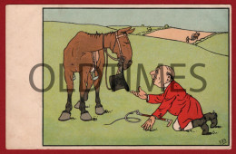 COMIC - HORSE - ART SIGNED 1900 POSTCARD - Lisboa