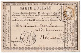 FRANCE - 1876 (16/09) Yv.55 Obl. TàD "VILLENEUVE-SUR-LOT" Sur CP Précurseur Pour NÉRAC (Lot-&-Garonne) - 1849-1876: Klassieke Periode