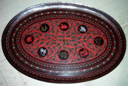 Old Burma  Regular  Hand-painted, Hand Etched Serving Tray Intricate Work Ca 1900 - Arte Asiático