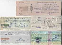 Brazil 1948/1990, 5 Diferent Check Ot The Brazilian Discount Bank Bradesco Values ​​in Cruzeiro And Cruzado Novo Used - Cheques & Traverler's Cheques