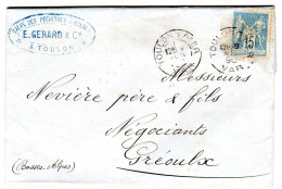 1890  CAD De TOULON  Repiquage " Salin Des Pêcheries D' HYERES  E GERARD &Cie "  Envoyée à GREOULX " - 1877-1920: Période Semi Moderne