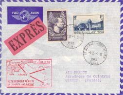 1er Transport Aérien Courrier Sans Surtaxe Angleterre Allemagne Suisse 1-6-1938 Obl Horoplan Le Bourget Port-Aérien - 1927-1959 Cartas & Documentos