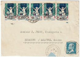 FRANCE - 1929 Bande De 5x Timbres Anti-Tuberculeux 1928-29 Sur LSC De ANDILLY-EN-BASSIGNY ( Hte-Marne) Pour La SUISSE - Tuberkulose-Serien