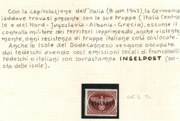 OCCUPAZIONE TEDESCA - EGEO -1944 Emissione Di Rodi. Perforazione A Zig-zag.Catalogo Sassone N. 3 Tl - Egeo (Occup. Tedesca)
