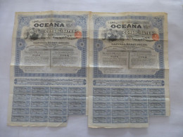 LONDRES 1929 - THE OCEANA CONSOLIDATED CIE - 2 Titres D'actions En Shillings - Autres & Non Classés