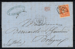 Signé CALVES , YV 48 Luxe Sur Lettre De Marseille Pour L'Italie , Cote 250+ Euros - 1870 Emission De Bordeaux