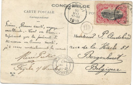 !!! CONGO, CPA DE 1910, DÉPART DE KINSHASA  POUR BORGERHOUT, ANVERS  (BELGIQUE) - Storia Postale