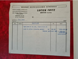 FACTURE LUCIEN FRITZ QUINCAILLERIE MUTZIG 1961 - 1950 - ...